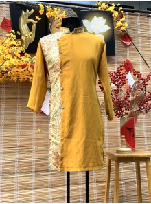 áo dài nam CT 2316 Gấm Ghép Hoa Văn Đứng (màu vàng)